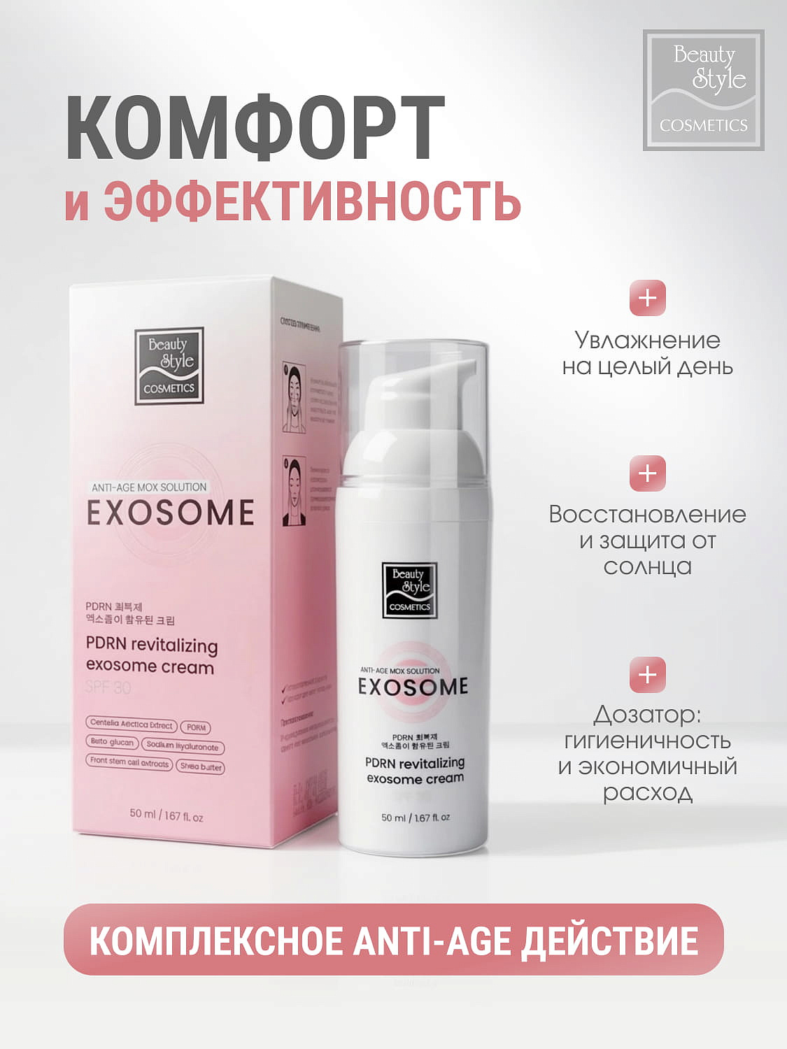 Восстанавливающий омолаживающий крем с экзосомами и PDRN, SPF 30 PDRN Revitalizing Exosome Cream Beauty Style, 50 мл 10