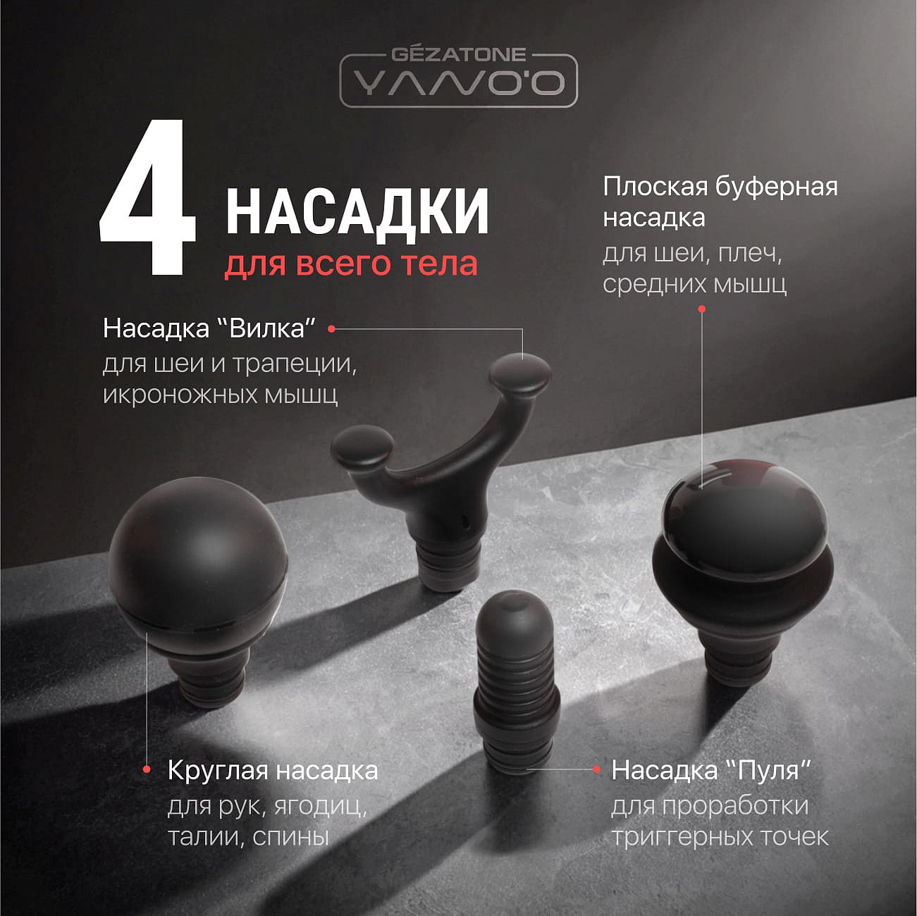 Перкуссионный массажер-пистолет для тела электрический YANO’O AMG146, Gezatone 14