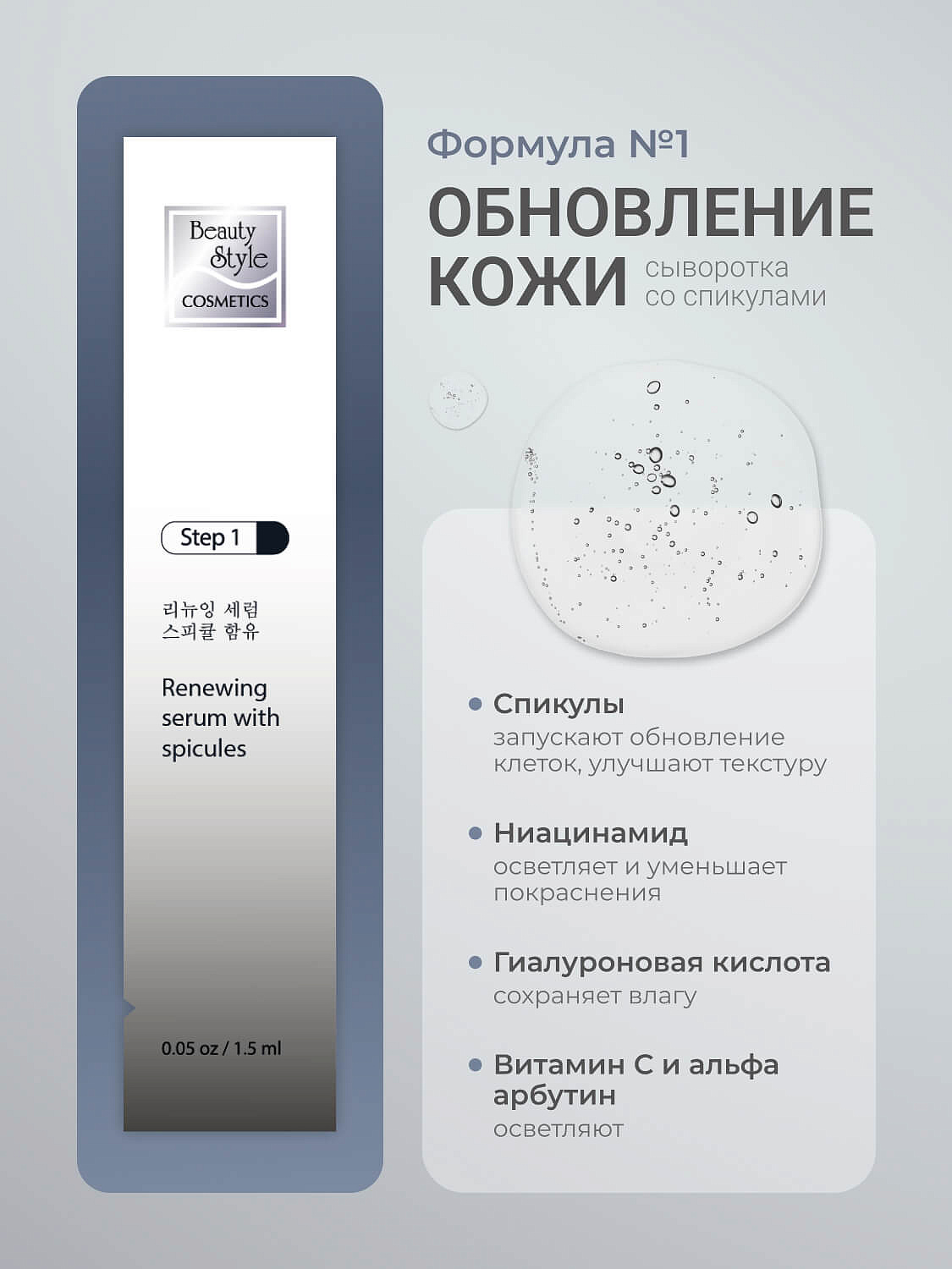 Обновляющая сыворотка со спикулами и увлажняющая маска «Spicule Therapy», Beauty Style, набор масок 6 саше (сыворотка 1.5мл*1 + маска 25мл*1) 10